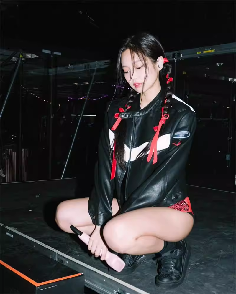 Blackpink Jennie & Aespa Giselle Inspired Black Patchwork Leather Jacket