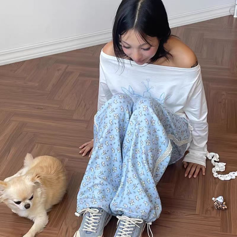 TWICE Nayeon&Illit Moka Inspired Rabbit Print Hooded Zip-up Jacket Pants Set