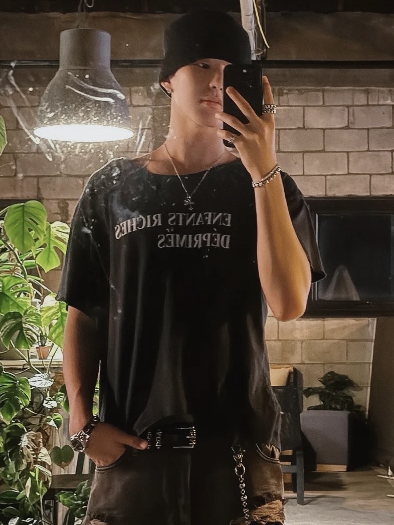 Enhypen Jay&Seventeen Hoshi Distressed Washed Keywords Inspired Short Sleeve T-shirt