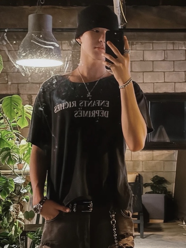 Enhypen Jay&Seventeen Hoshi Distressed Washed Keywords Inspired Short Sleeve T-shirt