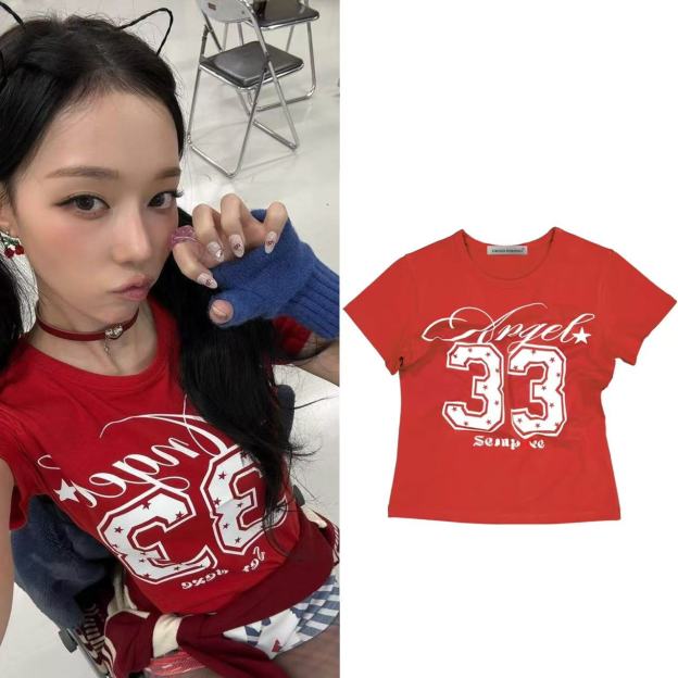Aespa Winter Inspired Angel 33 Red Crop Top Tee