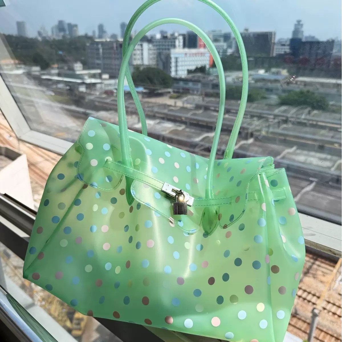 Horizontal Candy Polka Dot TPU Jelly Tote Bag jellyfirkin bag-jelly bag