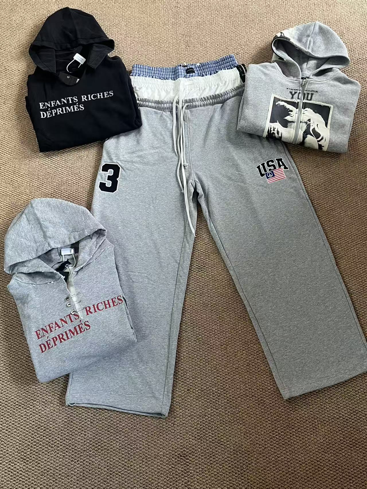 Enhypen Niki Inspired Drawstring Fake Three-Waist Paneled Sweatpants pants