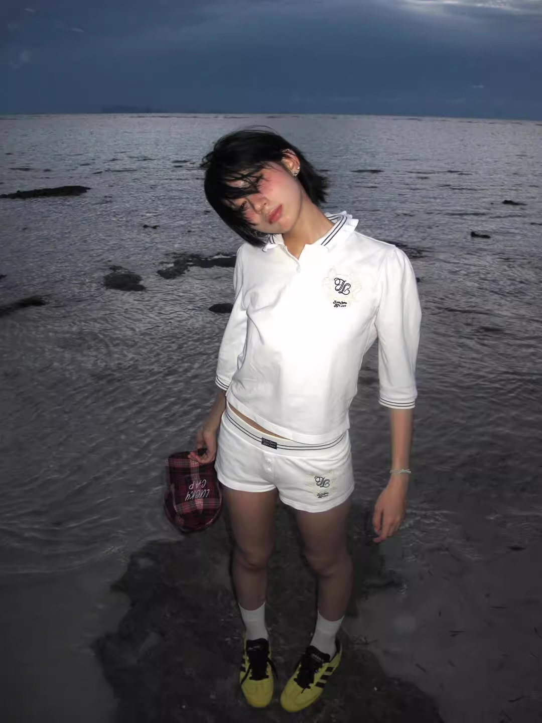 Blackpink Jennie White Polo Shirt Shorts Set