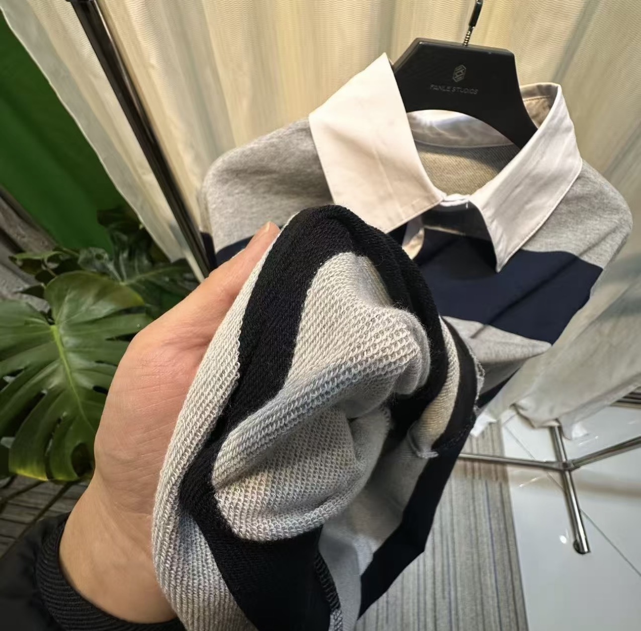 Cortis Juhoon inspired navy grey Stripe Sweatshirt