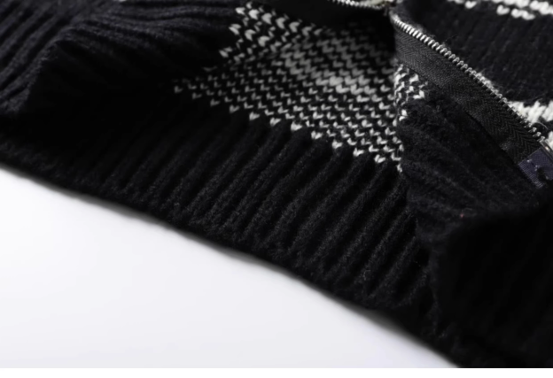 Aespa Karina Inspired Elk Rose Patterned Zip-Up Hooded Knit Coat