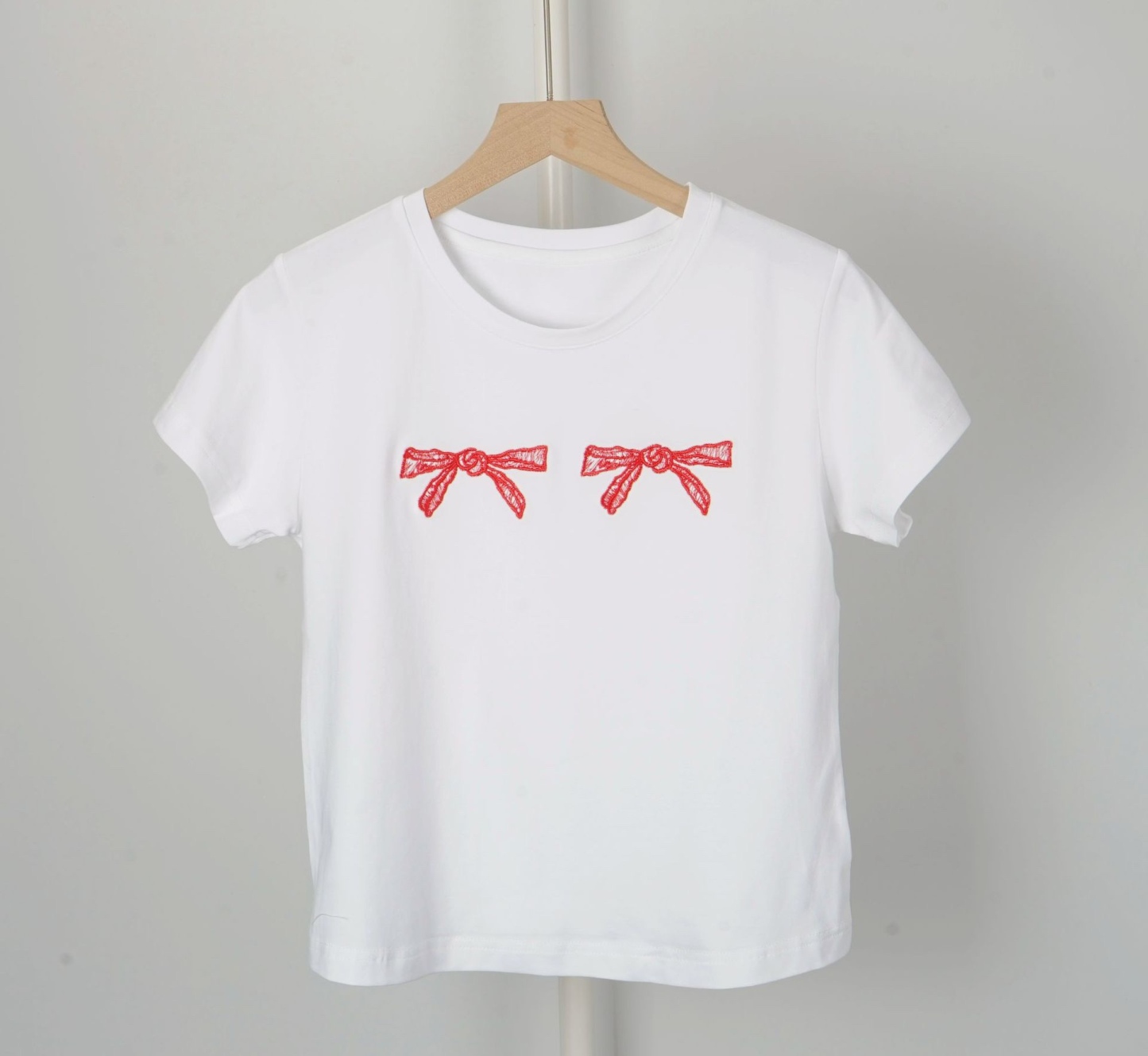 Sunmi & IVE Rei Inspired Red Bow Embroidered Tee
