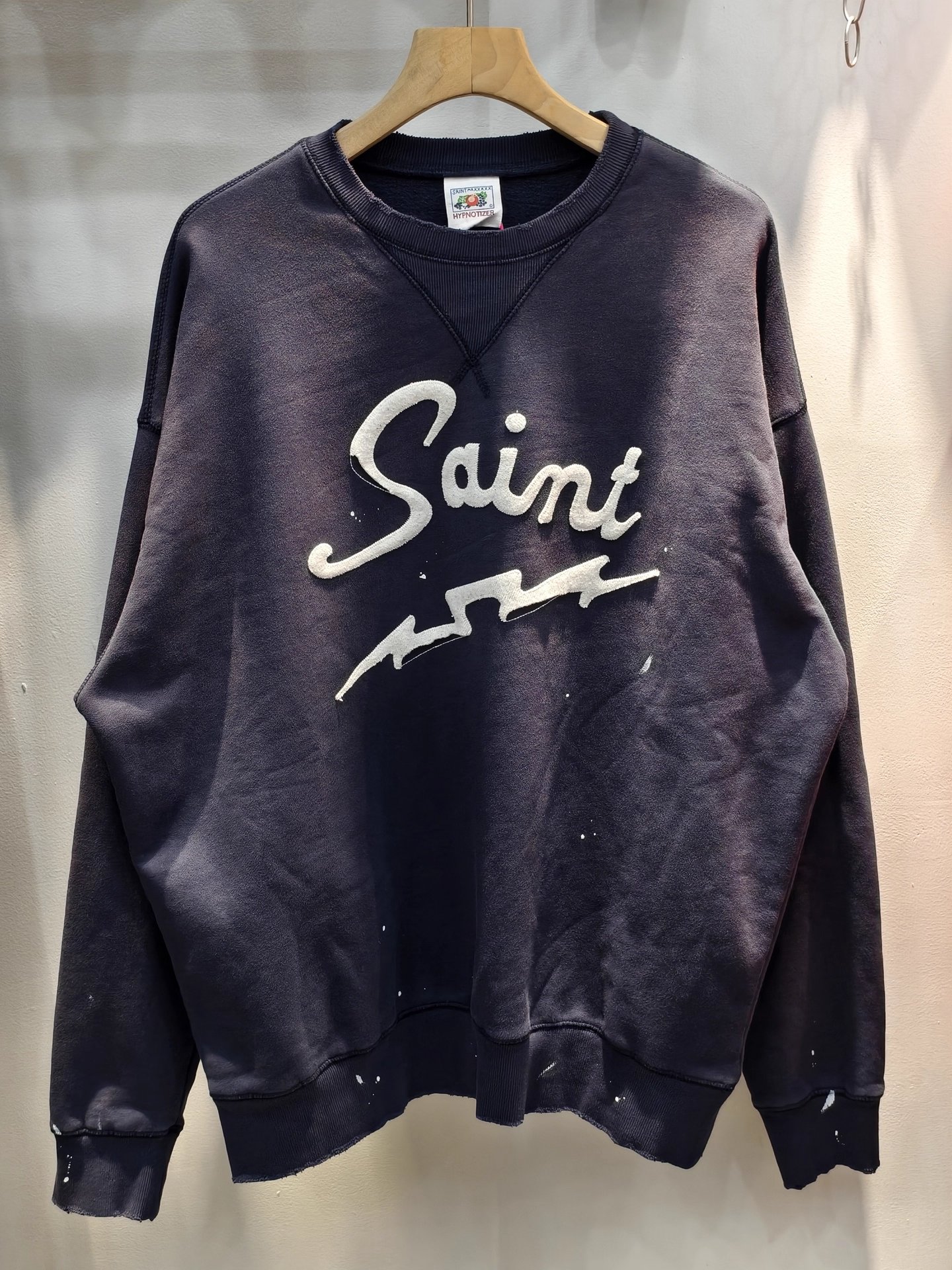 TXT Soobin Inspired Washed Blue Lightning Embroidered Sweatshirt