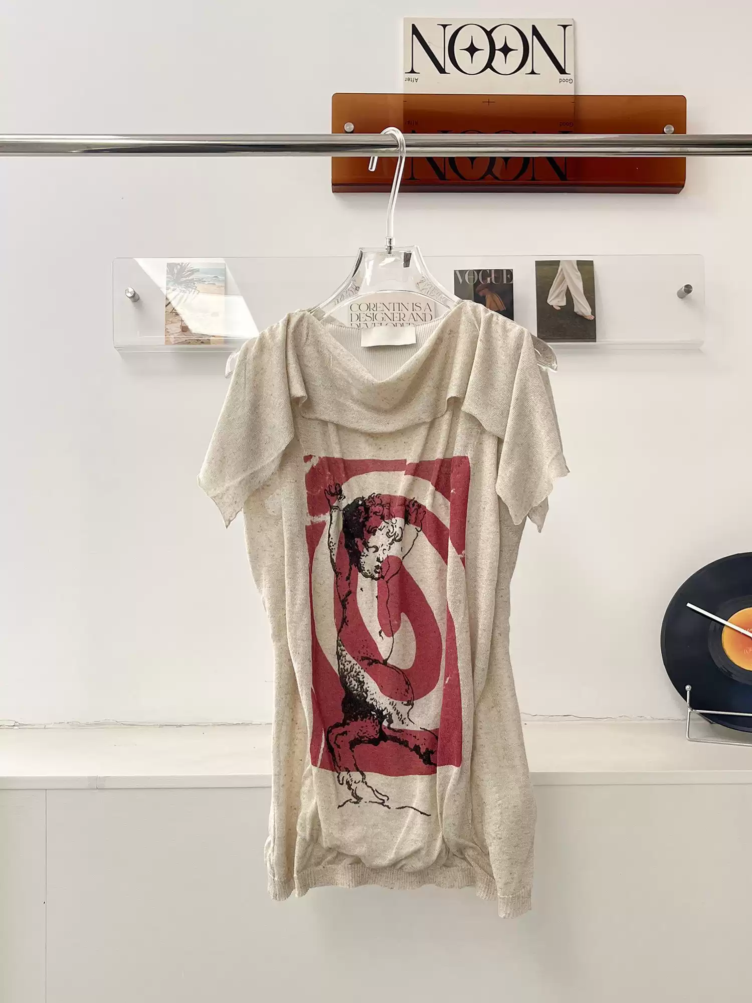 IVE Yujin Inspired Cherub Spiral Print Asymmetric Knit Top