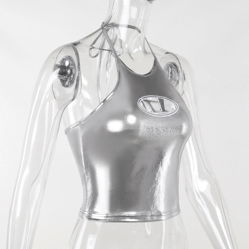 Blackpink Jisoo Inspired Metallic Halter Crop Top