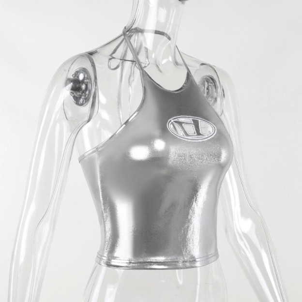 Blackpink Jisoo Inspired Metallic Halter Crop Top