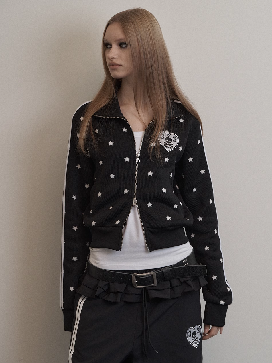 Star Print Zipper Short Jacket-Aespa Karina
