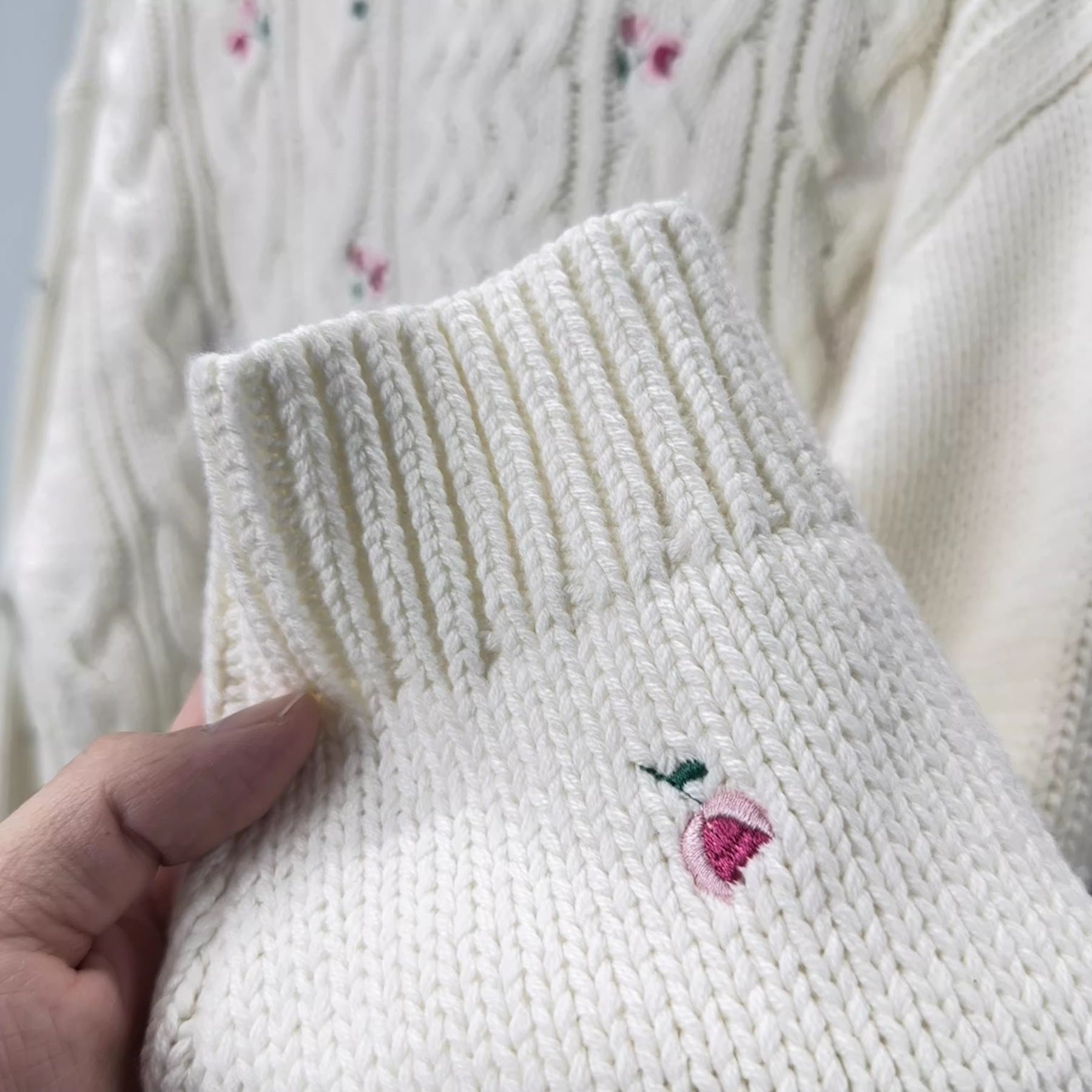 Seventeen Mingyu Inspired Floral Embroidery Cable Knit Sweater