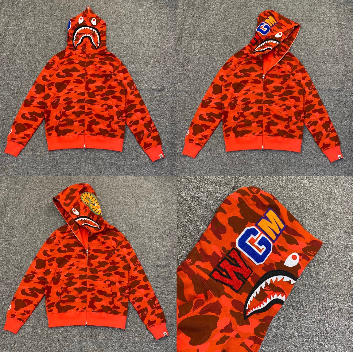 Camo Bape shark Print inspired zip up oversized hoodie jacket