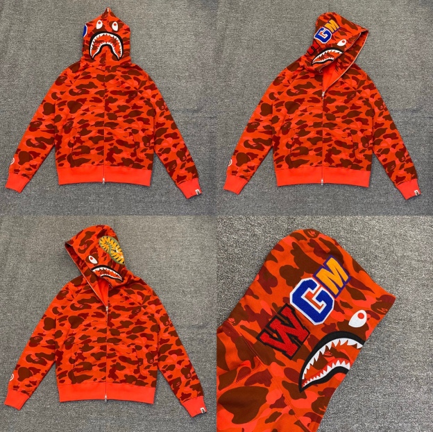 Camo Bape shark Print inspired zip up oversized hoodie jacket