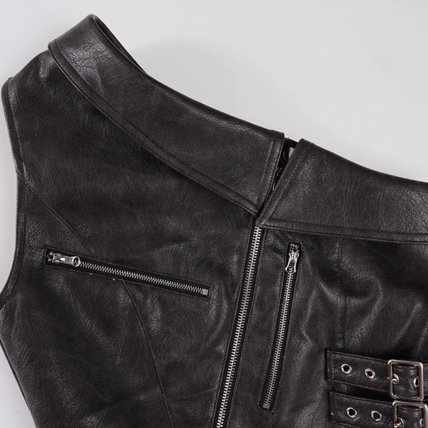 Blackpink Jennie Inspired Asymmetrical PU Leather Crop Top