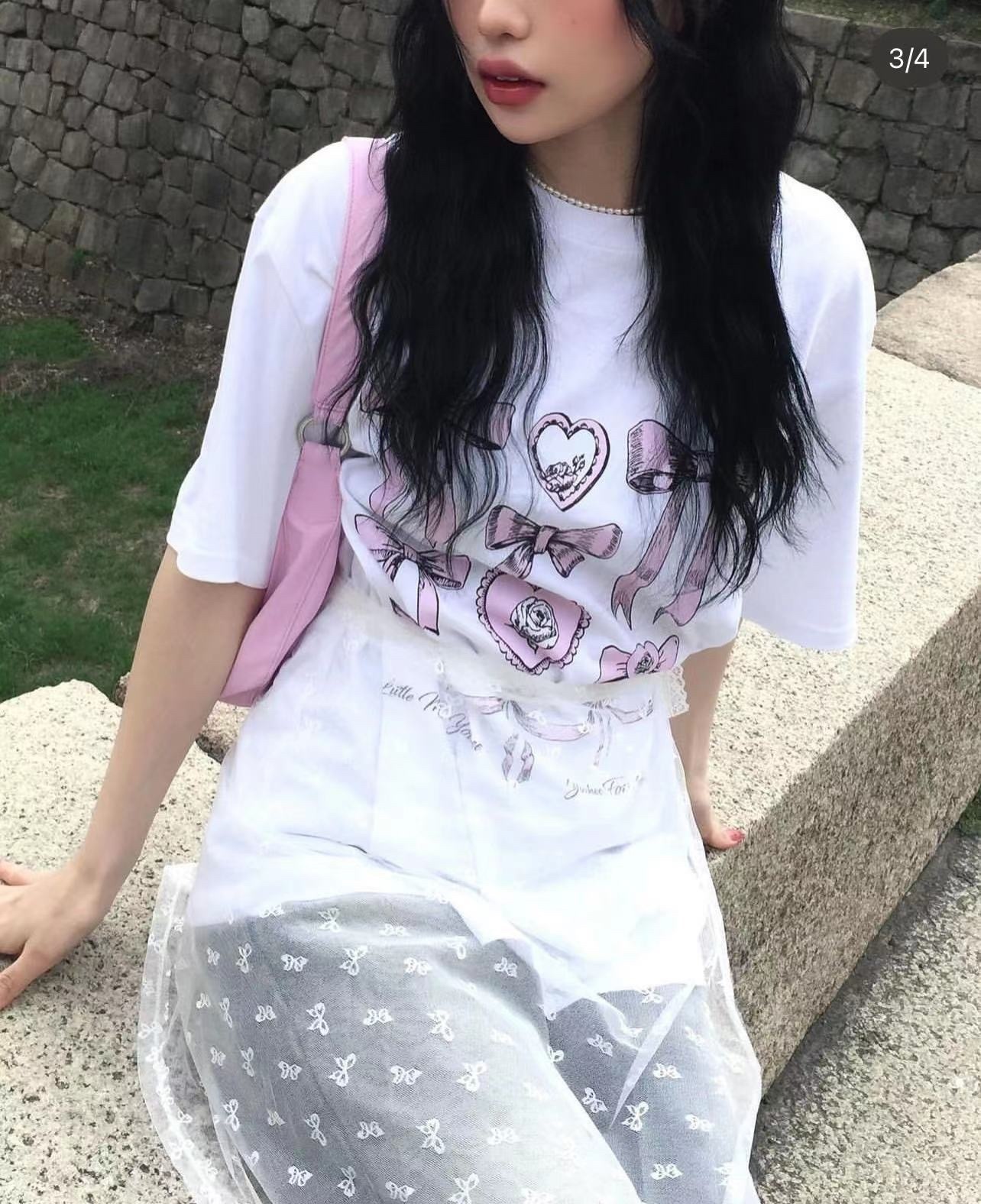 Red Velvet Joy Inspired Heart Bow Print Tee