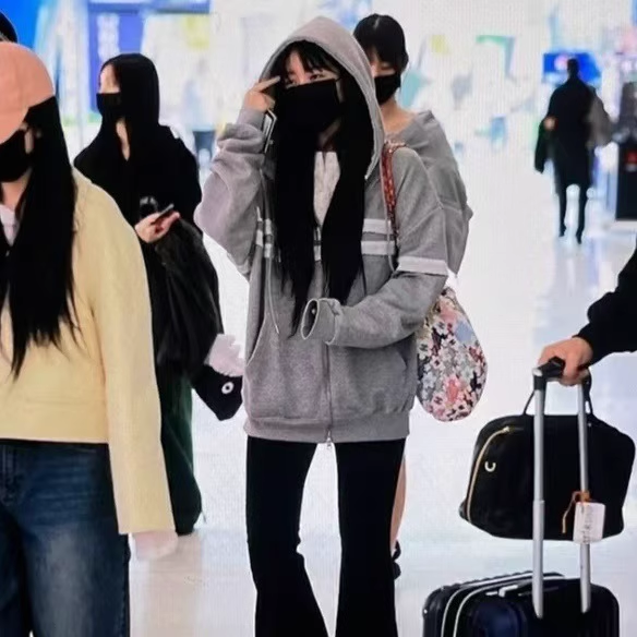 IVE Rei&I-DLE Miyeon Inspired Lace Trim Hooded Zip-Up Sweatshirt