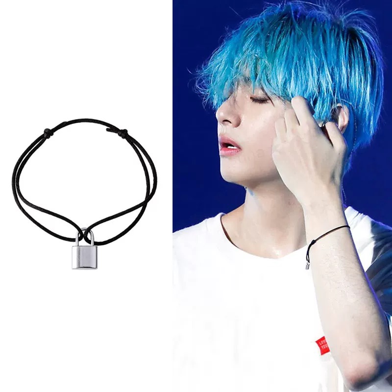 BTS V (Kim Taehyung) Inspired Adjustable Black Lock Charm Rope Bracelet