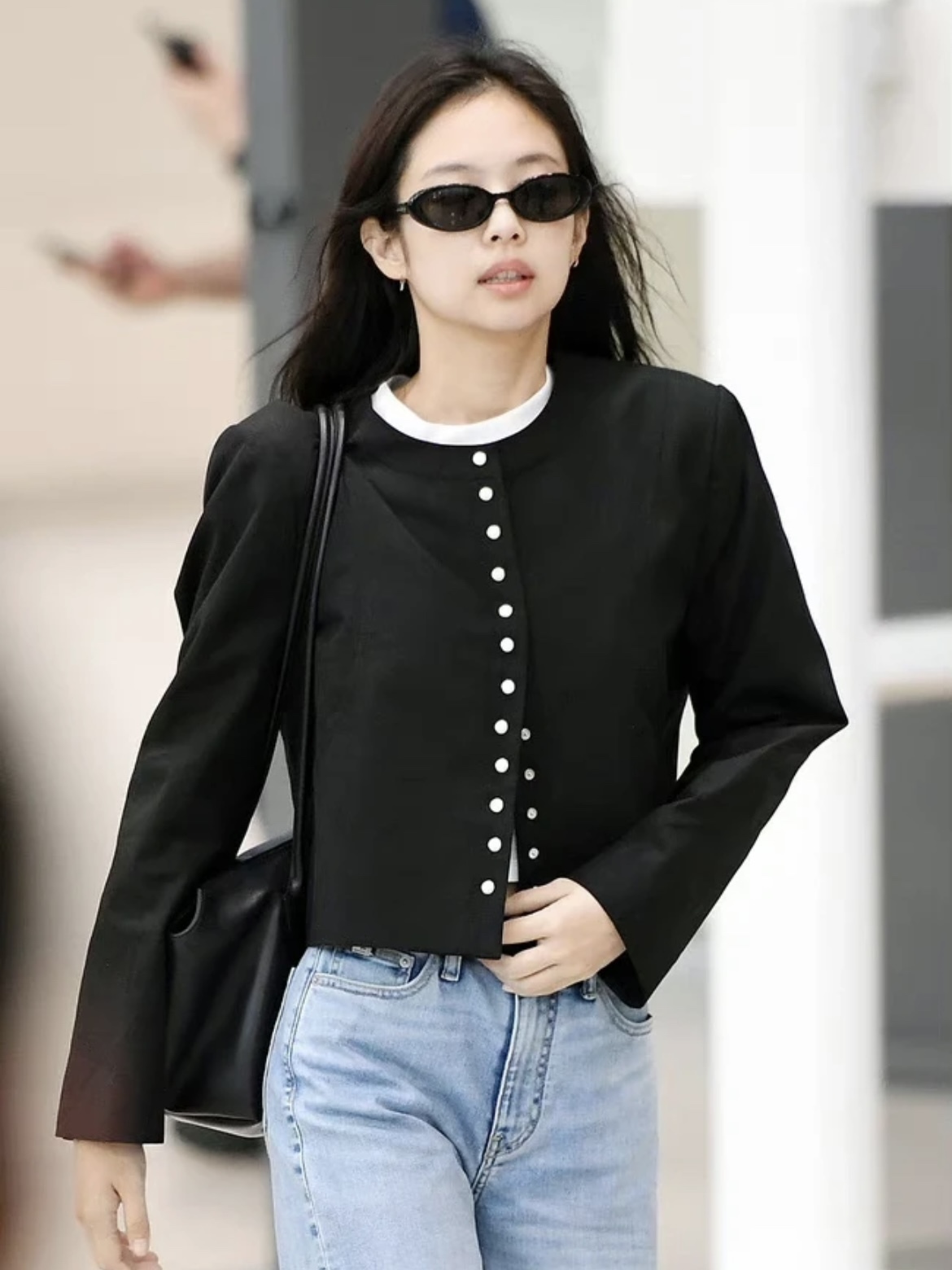 Blackpink Jennie Inspired Black Round-Neck Cropped Jacket