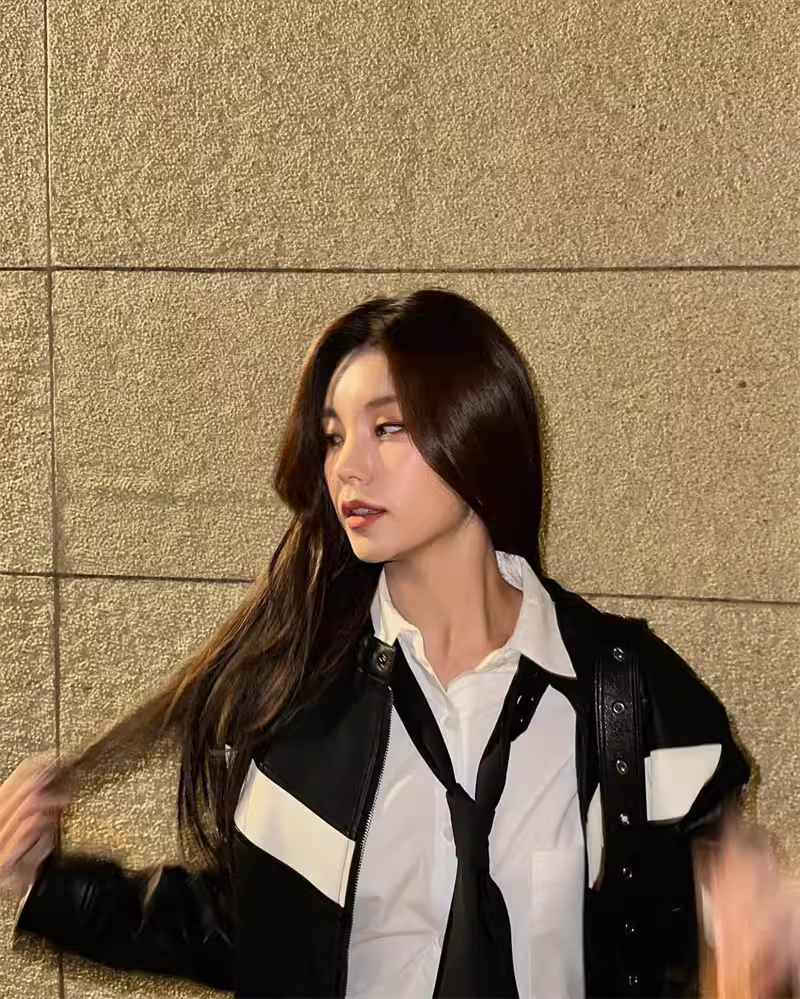 Blackpink Jennie & Aespa Giselle Inspired Black Patchwork Leather Jacket