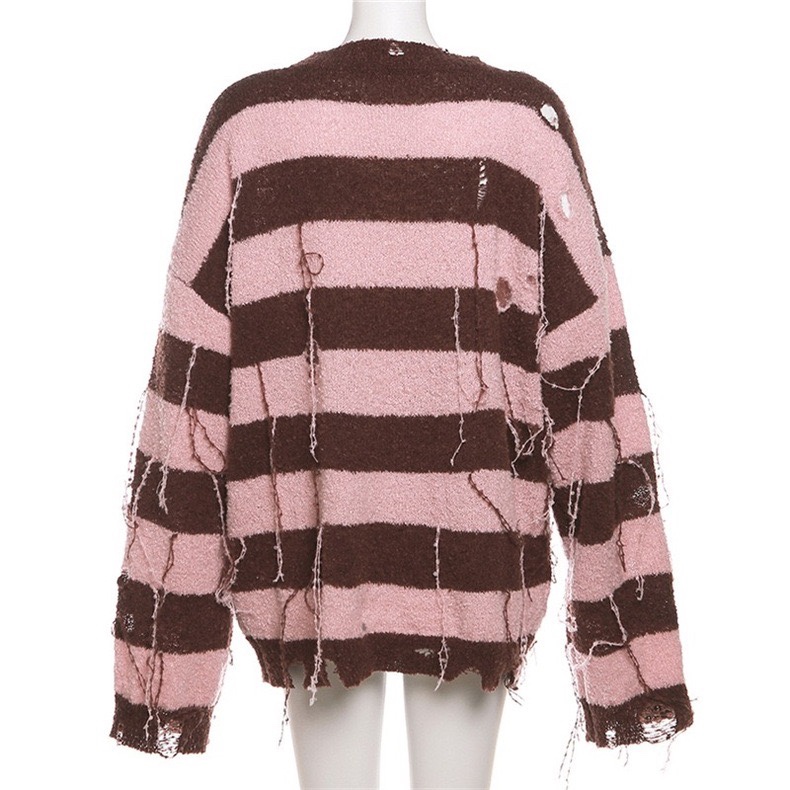 Aespa Karina Inspired Pink-Brown Striped Sweater