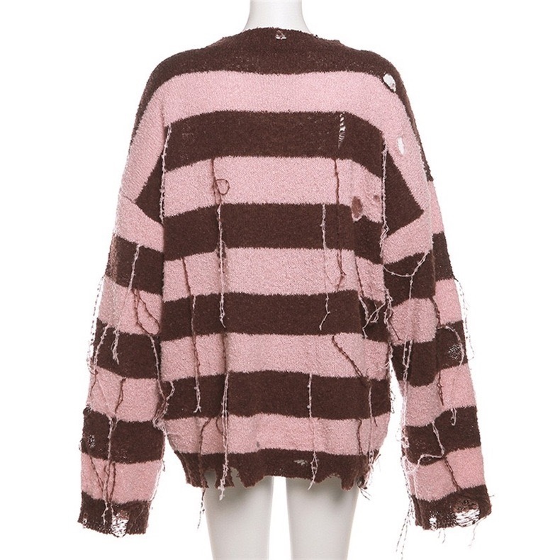 Aespa Karina Inspired Pink-Brown Striped Sweater