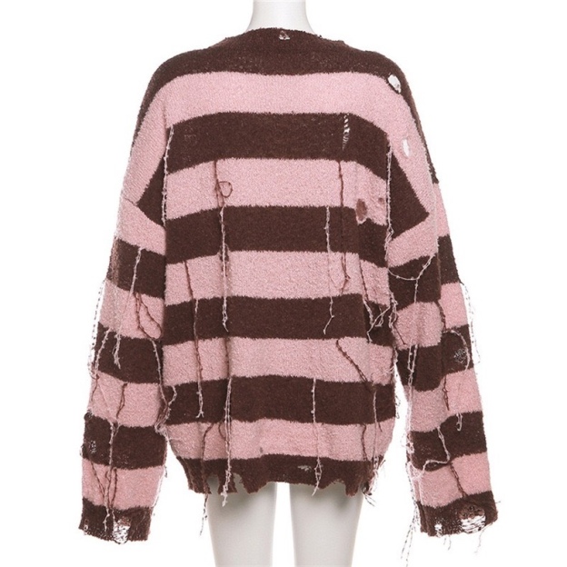 Aespa Karina Inspired Pink-Brown Striped Sweater