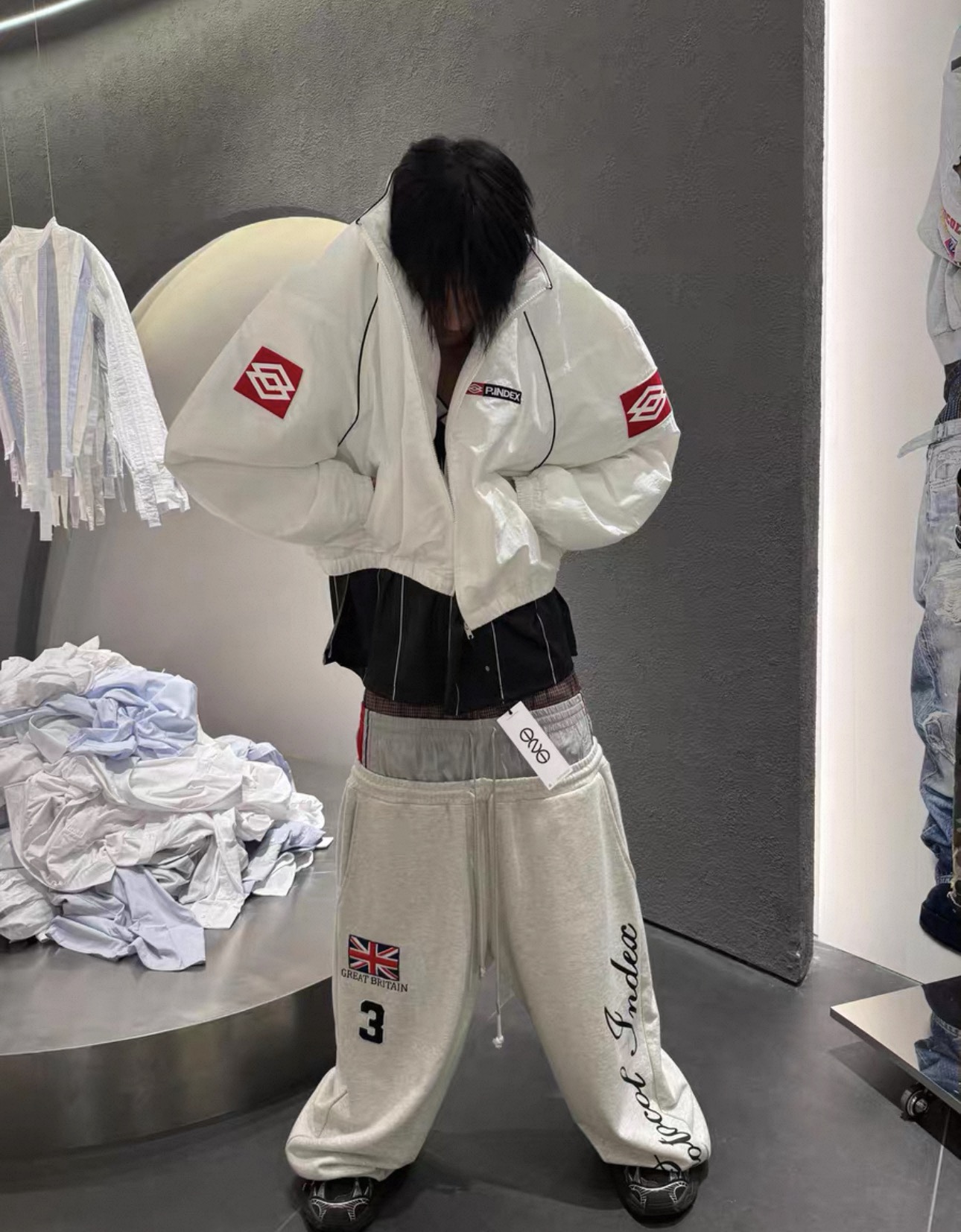 Cortis Keonho inspired protocol index Fake Three-Waist Loose-Fit Flag Embroidery Pants