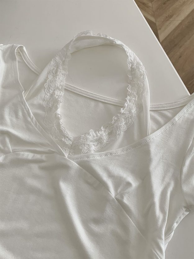 Aespa Ningning Inspired Lace Halter Neck Two-Piece Short Sleeve 