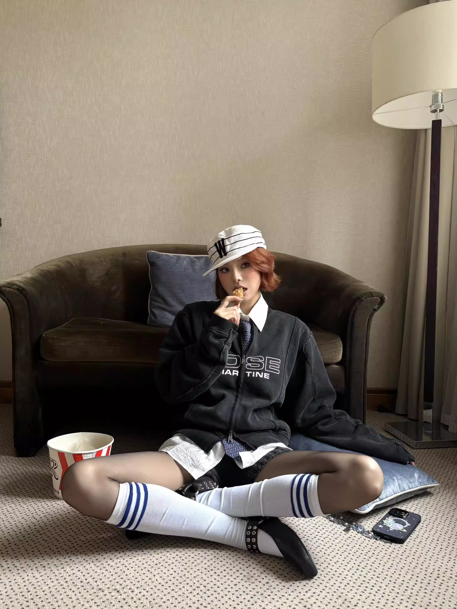 Aespa Winter Inspired Logo-Print Washed Bomber Jacket