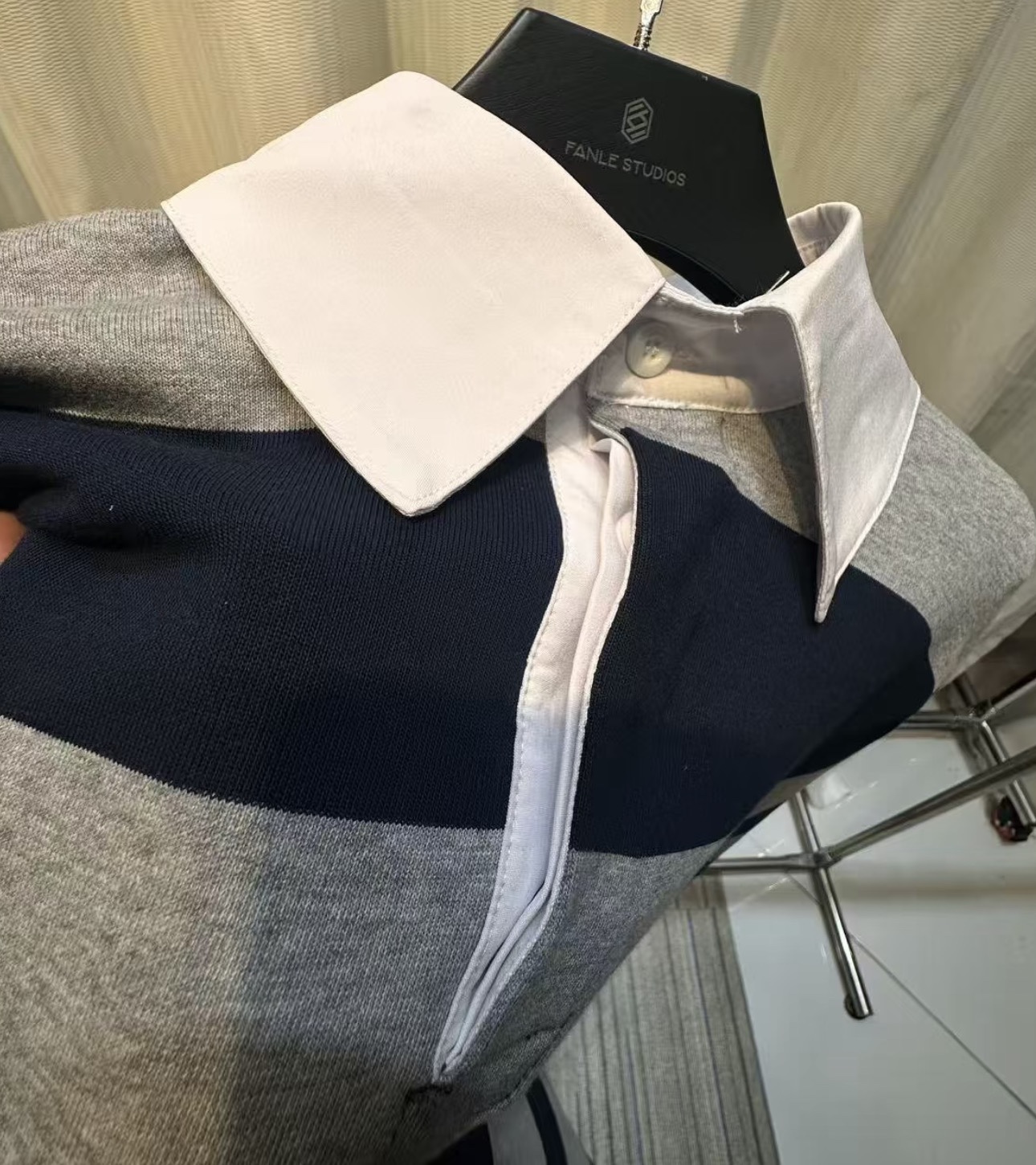 Cortis Juhoon inspired navy grey Stripe Sweatshirt