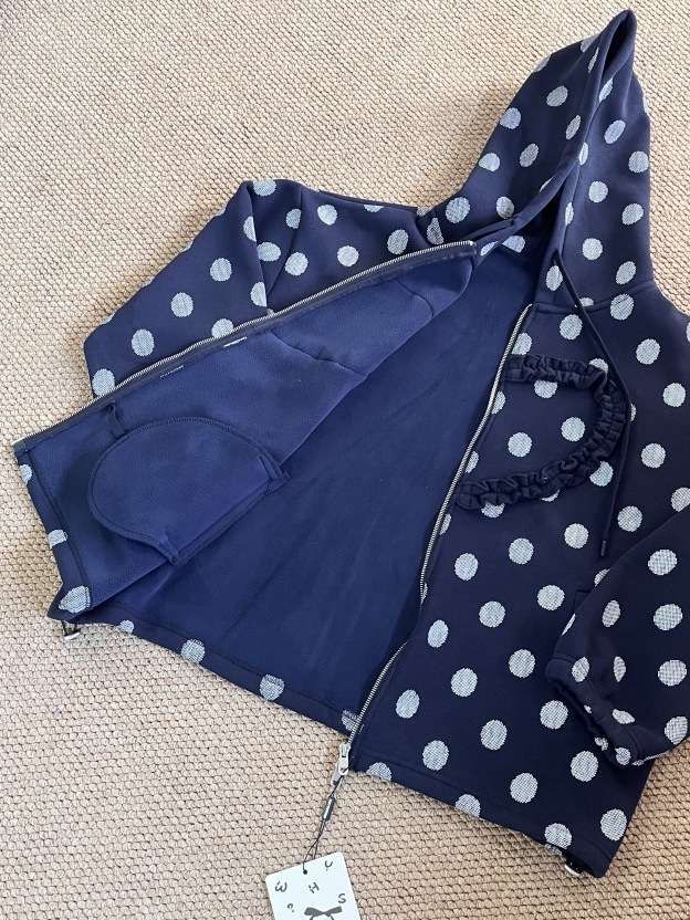 IVE REI Heart Shaped Ruffled Polka dot Zip up Hoodie