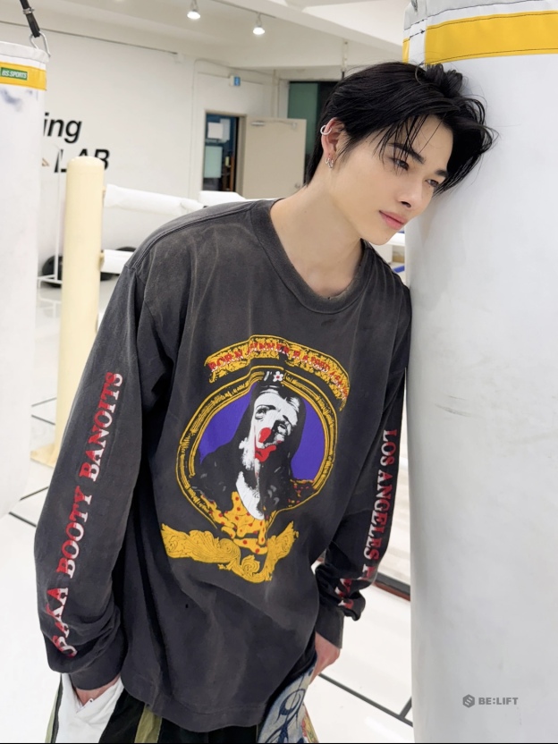 ENHYPEN Niki Inspired Clown Print Distressed Long Sleeve T-Shirt