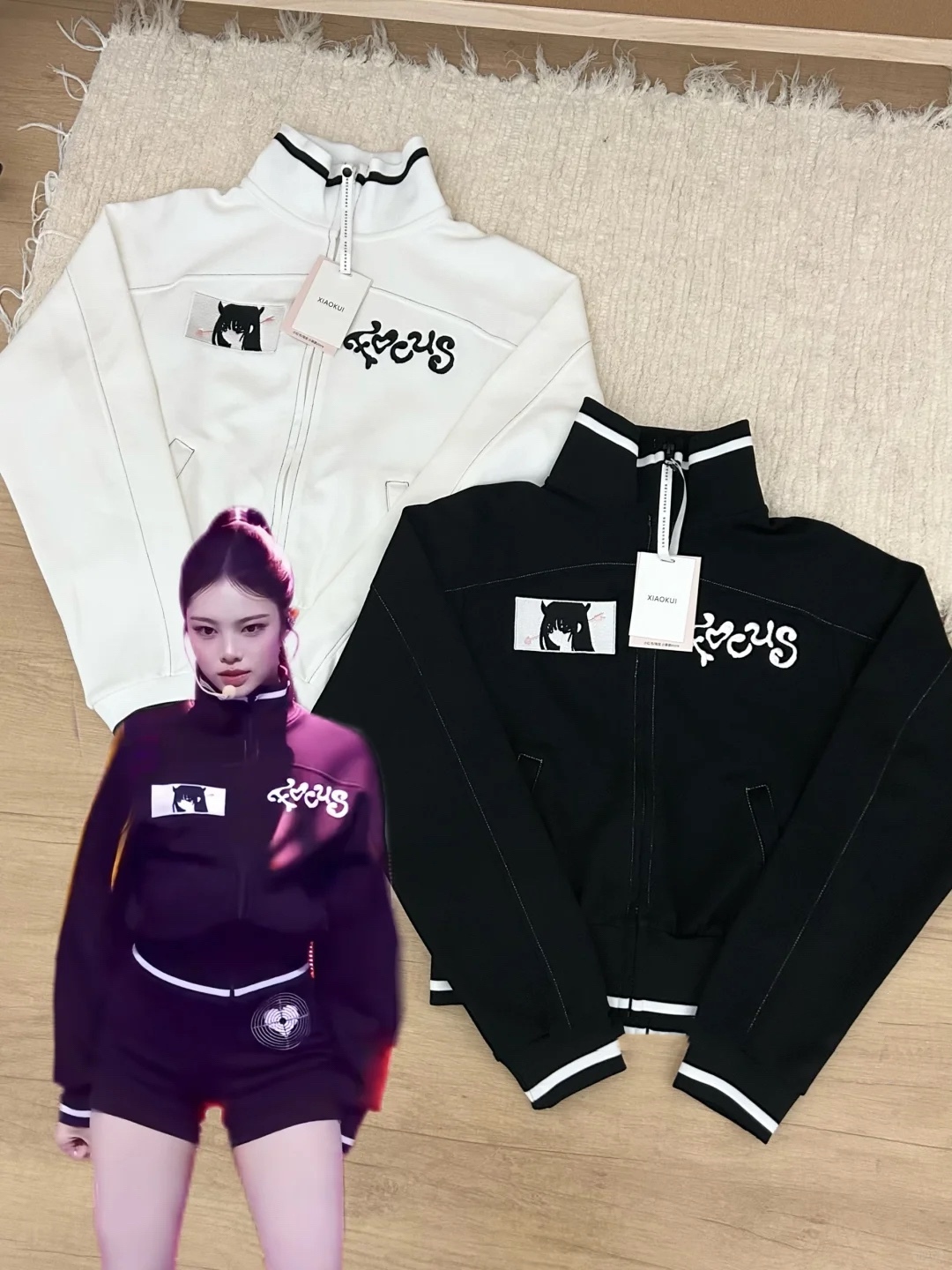 Hearts2hearts Focus Inspired Cropped Anime Graphic Zip-Up Jacket