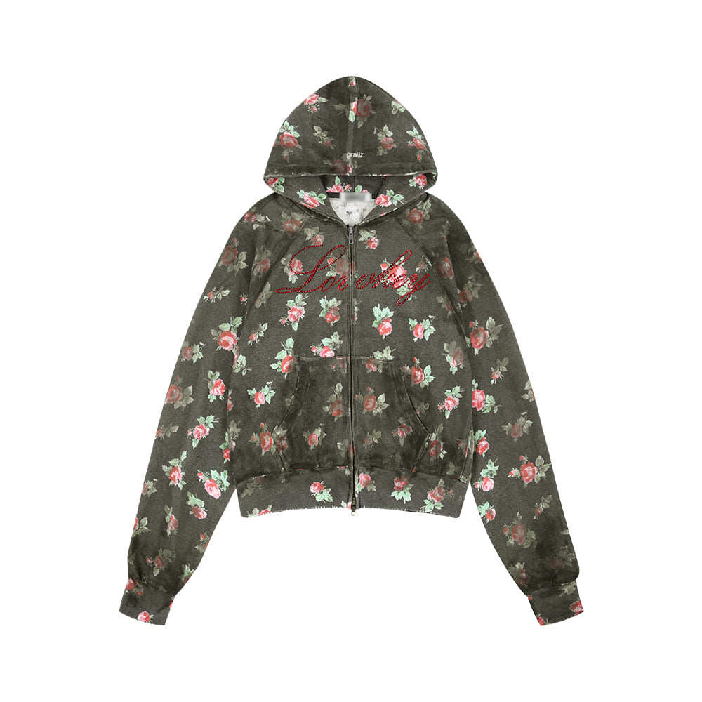 IVE Rei Inspired Rose Floral Lovely Letter Zip-Up Hoodie