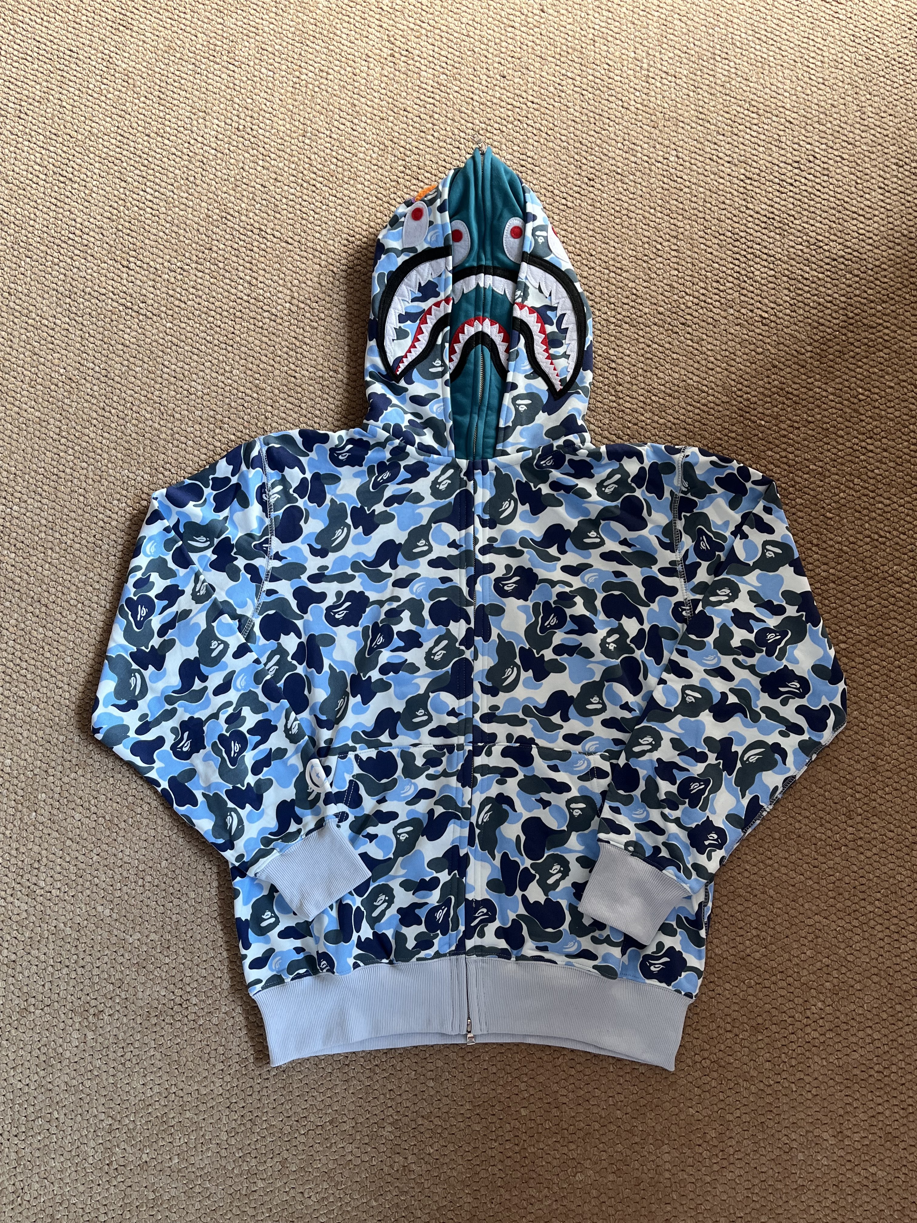 Enhypen Sunoo&ZB1 Yujin&Louis Inspired BAPE Blue Camo Shark Full Zip Hoodie 