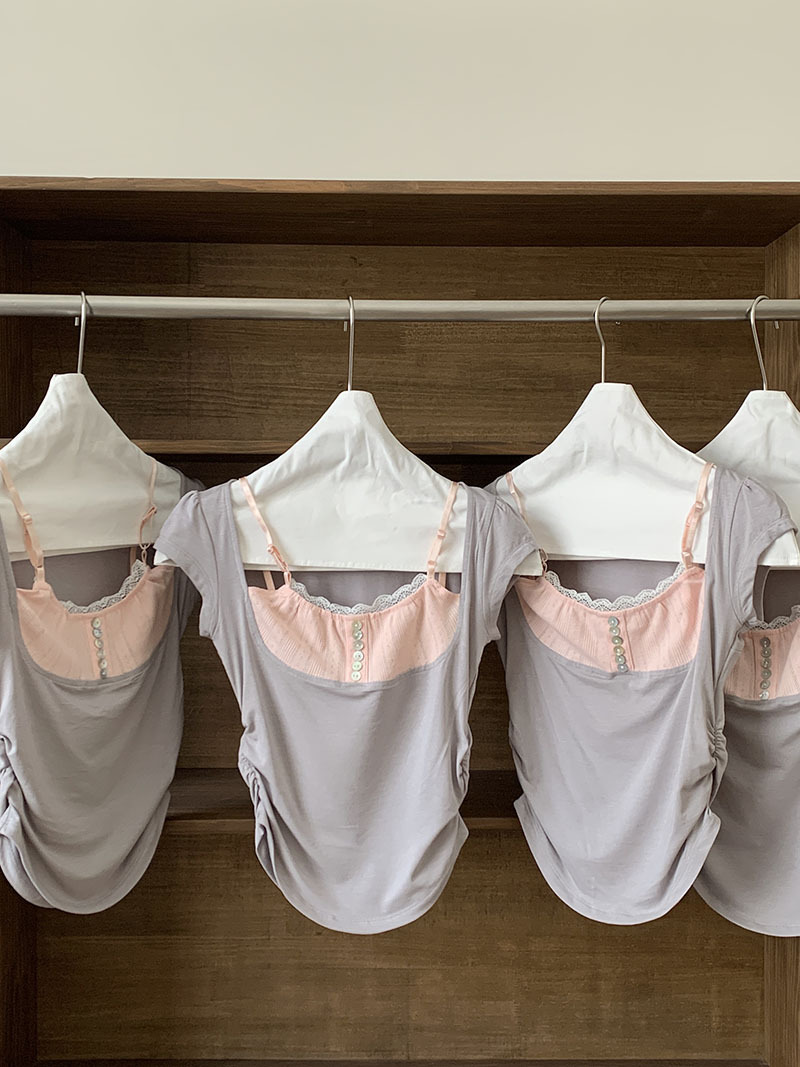 Hearts2hearts Jiwoo Inspired Two Tone Ruched Off Shoulder Tee