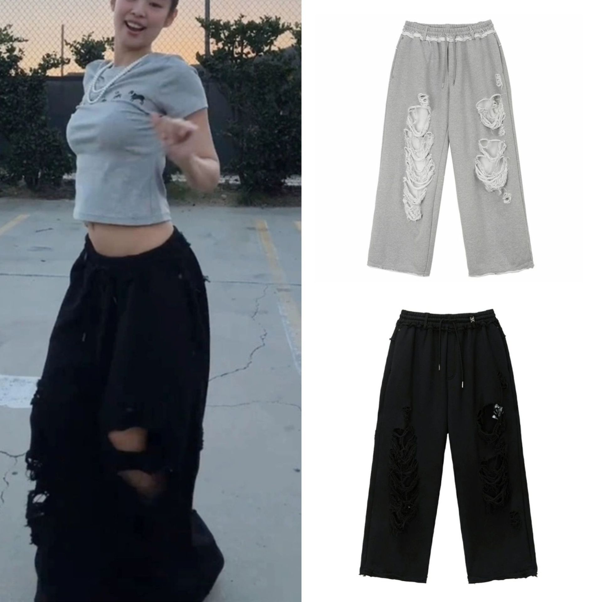 Blackpink Jennie Inspired Ripped Straight-Leg Casual Sweatpants