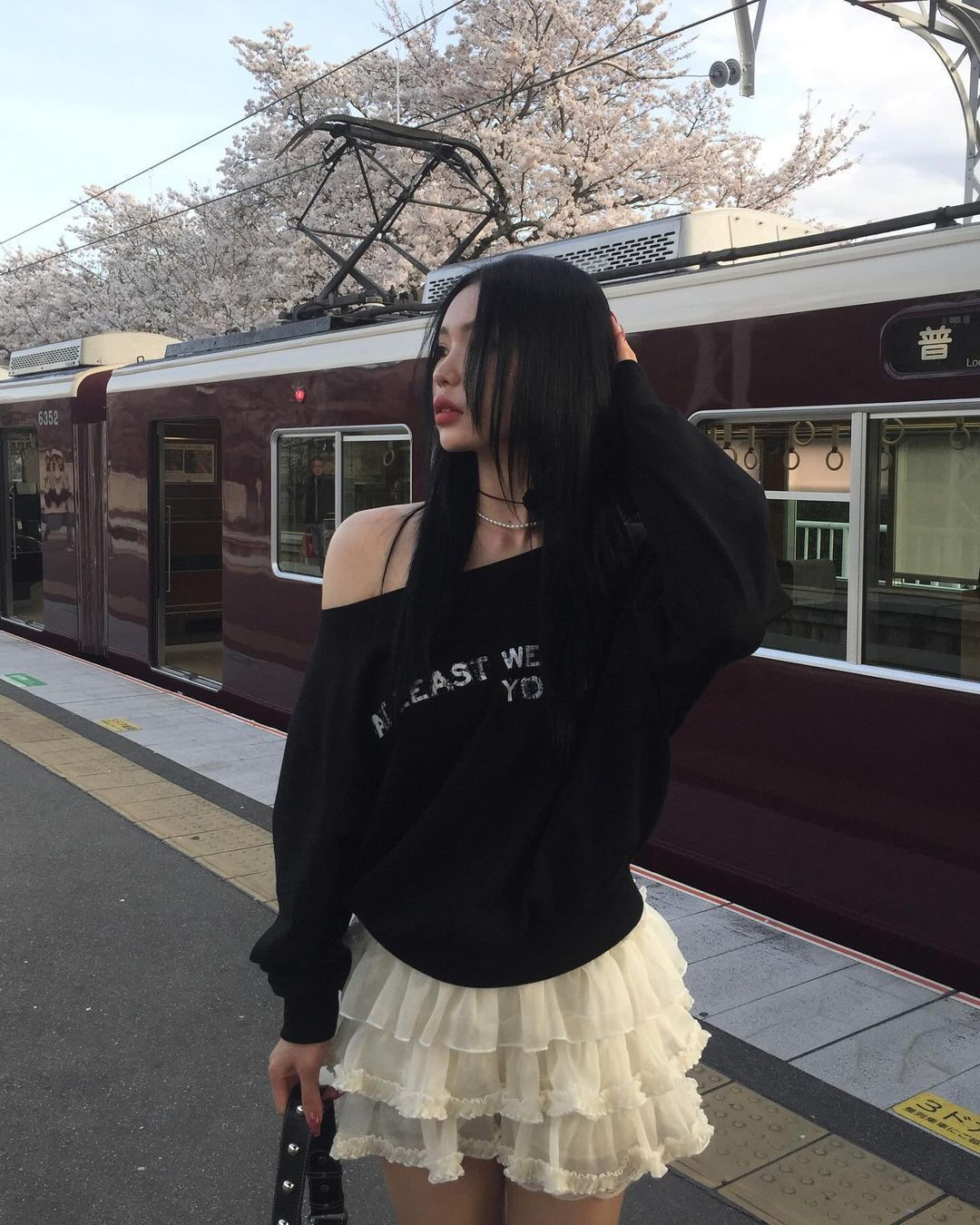 Red Velvet Joy Asymmetrical Off Shoulder Long Sleeve Sweatshirt