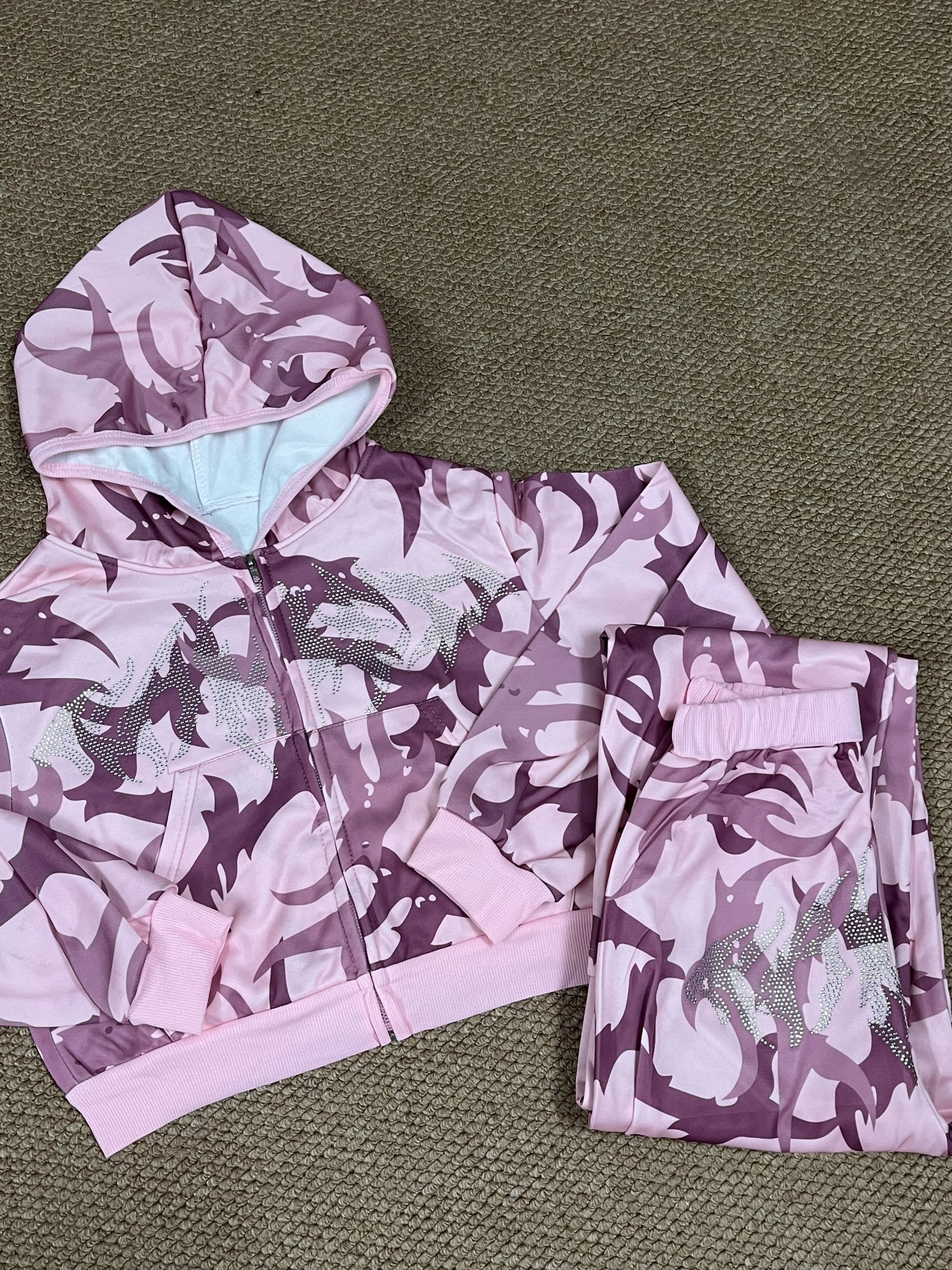 TWICE -Pink Camo Rhinestone inspired Hoodie Set