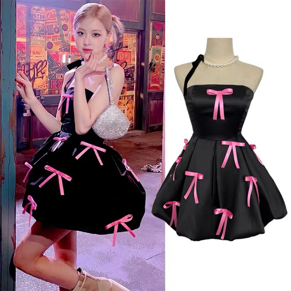 BLACKPINK Rosé Inspired Bustier Bow Fluffy Dress