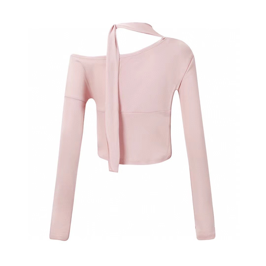 Slant Shoulder Neck Slimming Long Sleeve Top-Straykids concert outfitidea for STAY