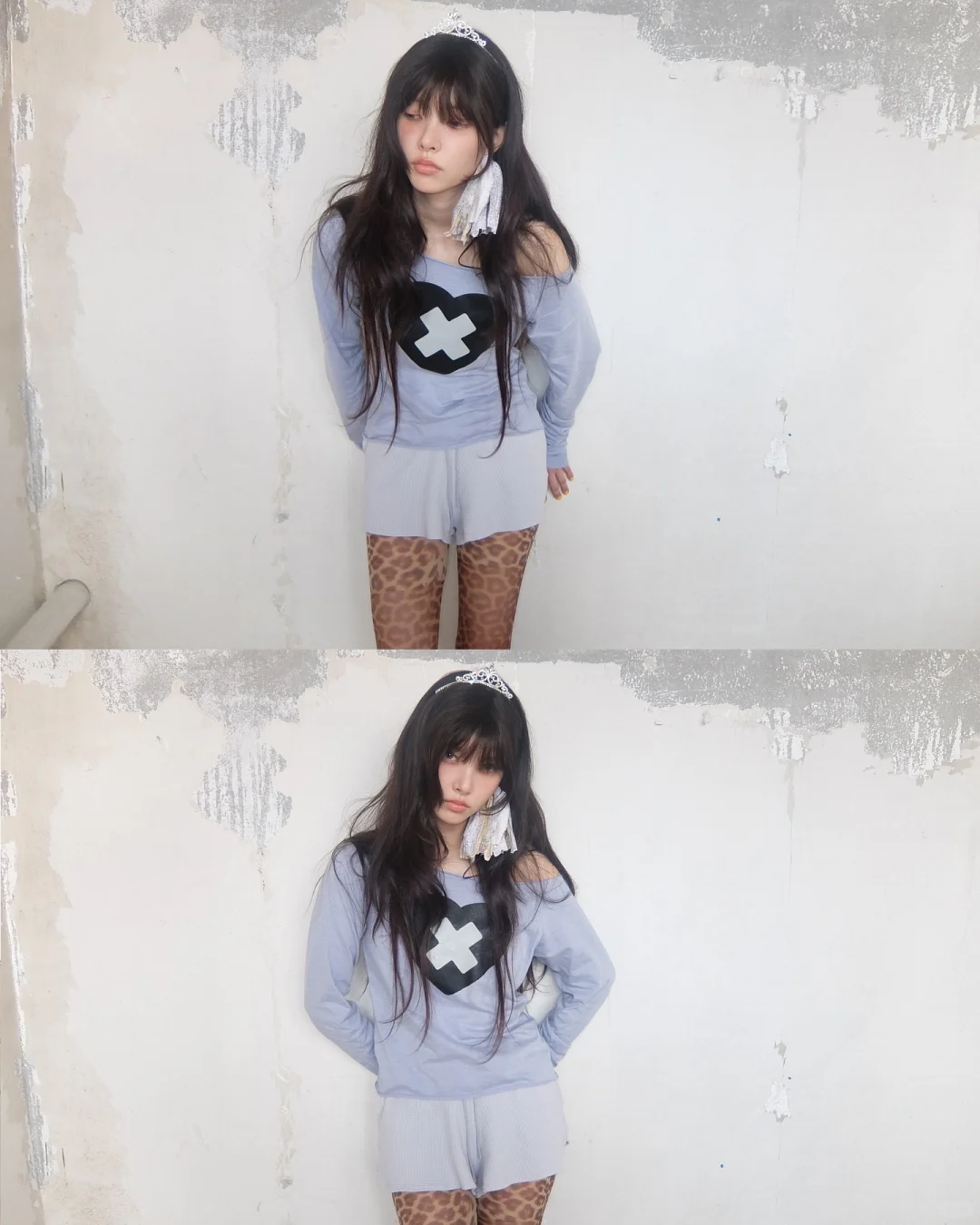 ILLIT Inspired Cross Heart Cut Off Long Sleeve