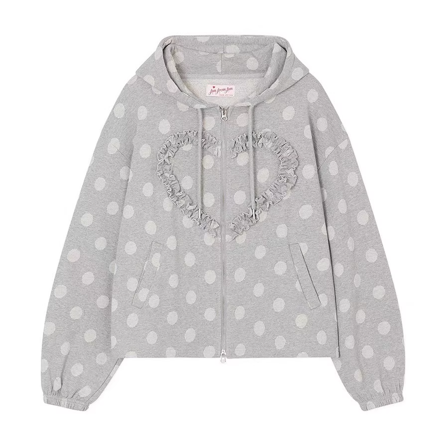 REI Heart Shaped Ruffled Polka dot Zip up Hoodie - IVE REI