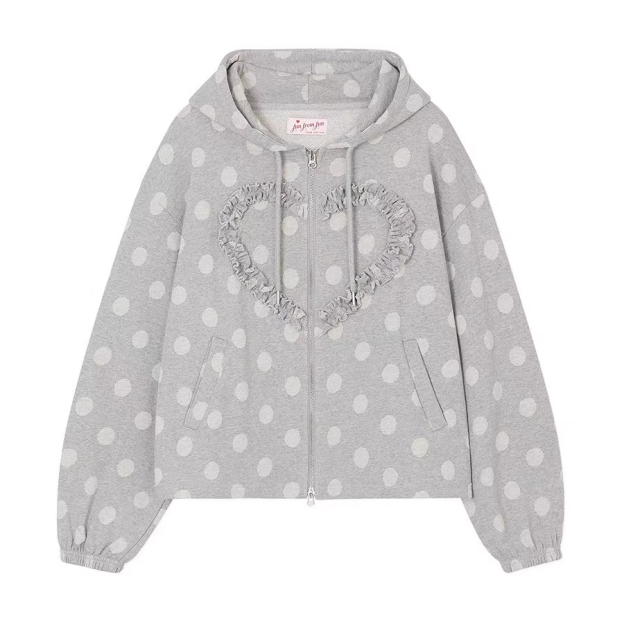 REI Heart Shaped Ruffled Polka dot Zip up Hoodie - IVE REI