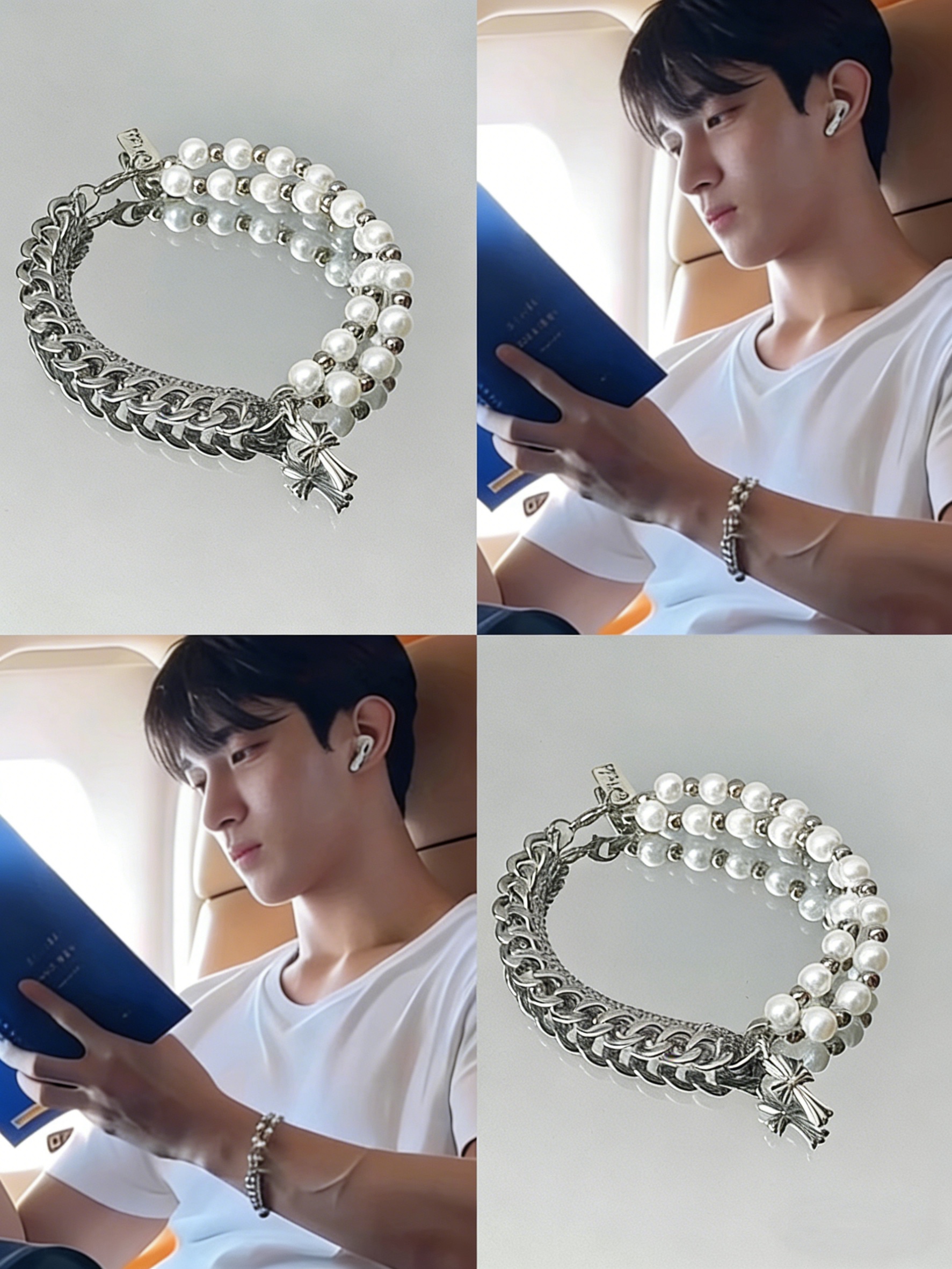 SEVENTEEN DK Inspired Custom Cross & Pearl Titanium Steel Bracelet