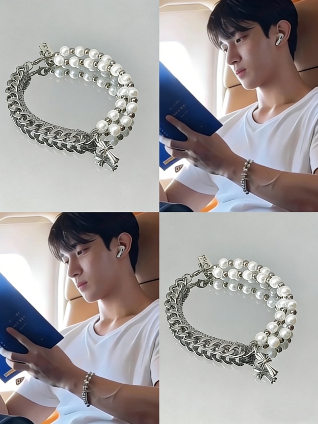 SEVENTEEN DK Inspired Custom Cross & Pearl Titanium Steel Bracelet