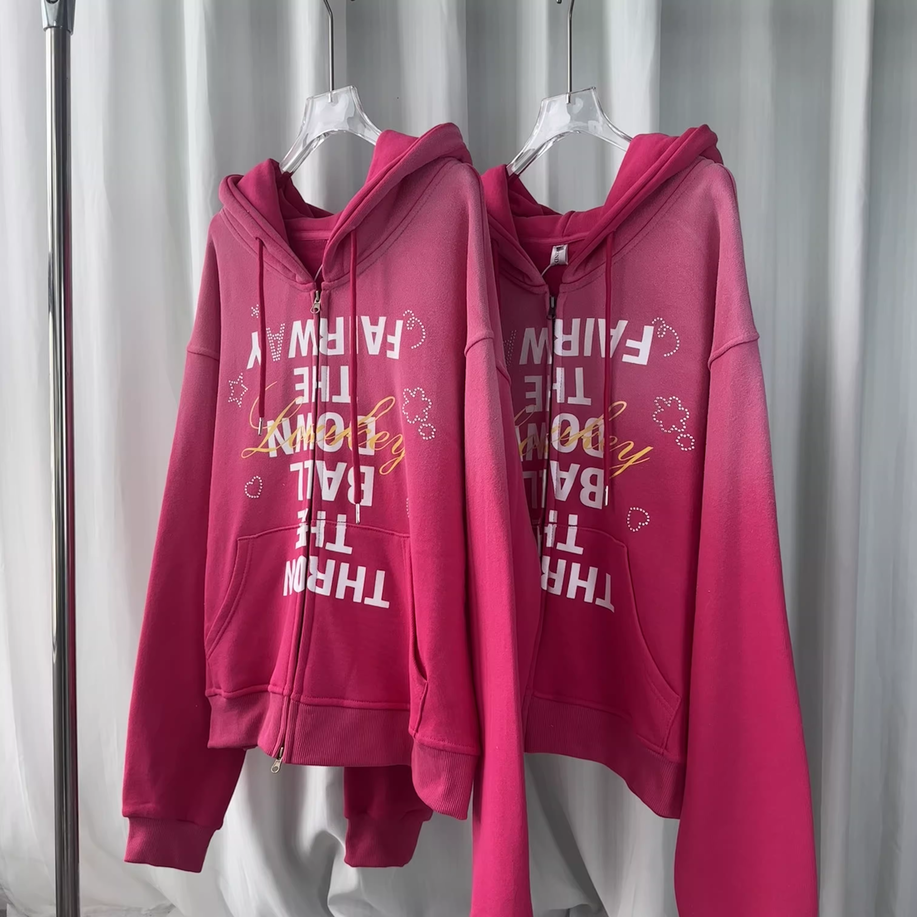 Hearts2hearts Stella Inspired Vintage Pink Oversized Graphic Zip-Up Hoodie