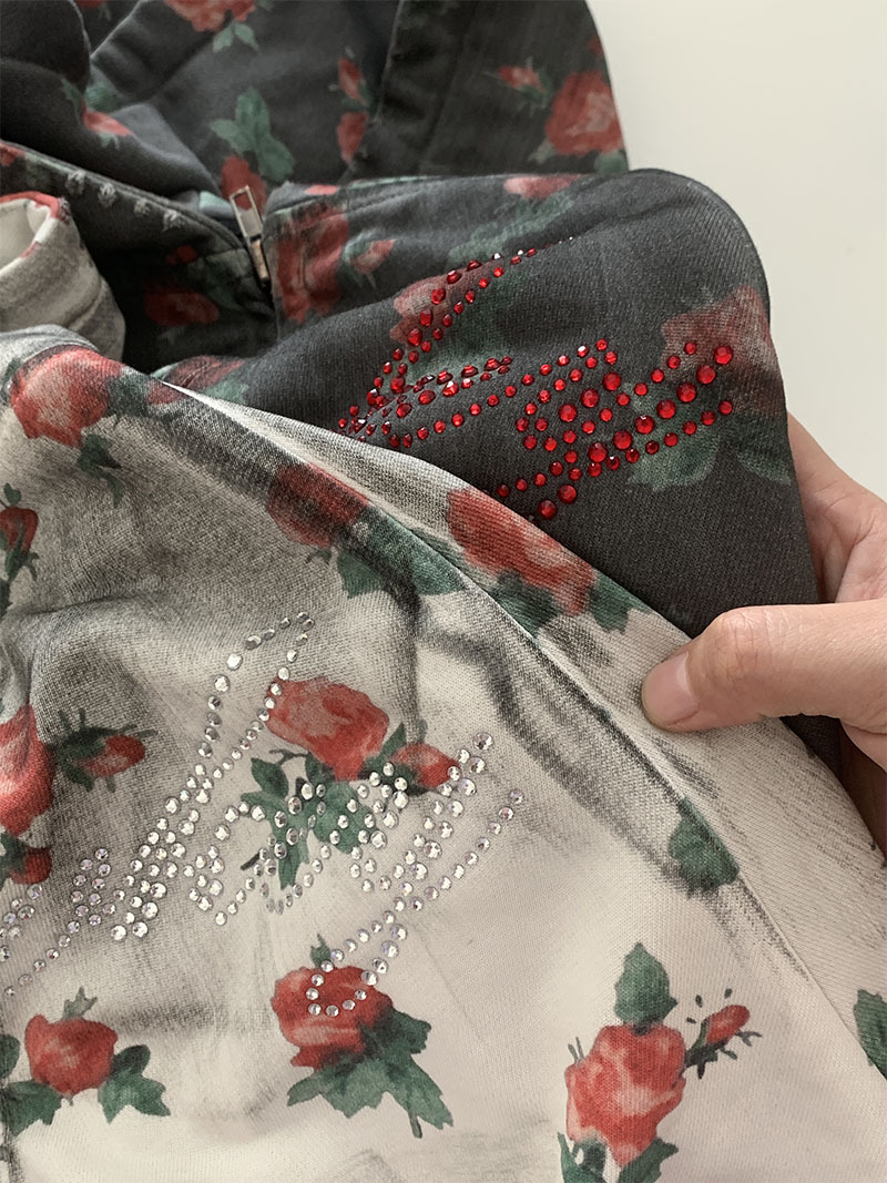 IVE Rei Inspired Rose Floral Lovely Letter Zip-Up Hoodie